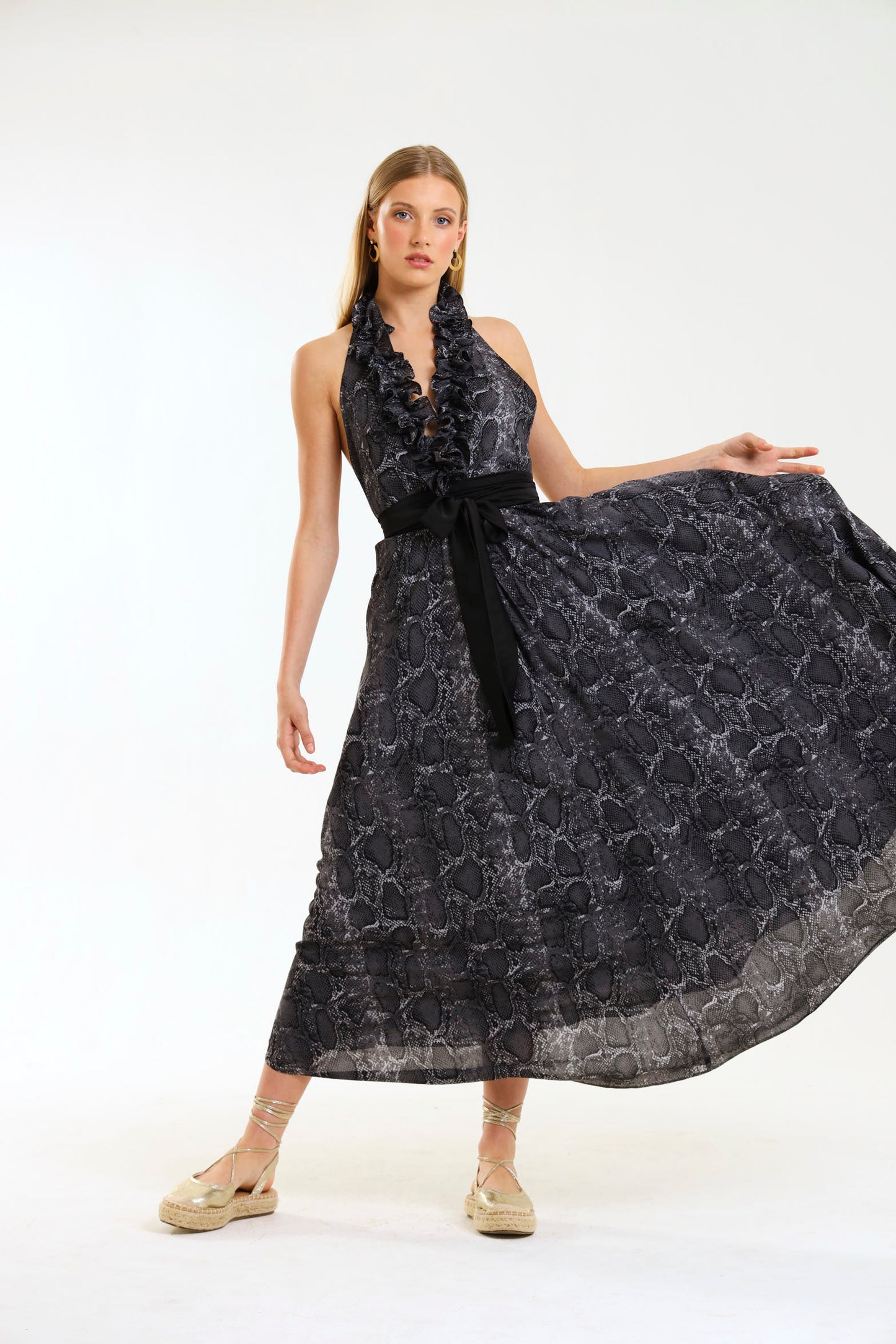 ISADORA HALTER GOWN / GRAPHITE SKIN