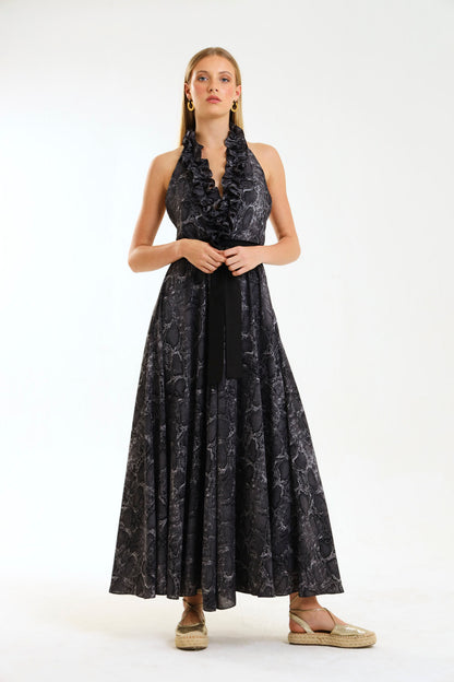 ISADORA HALTER GOWN / GRAPHITE SKIN