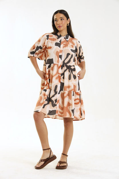 RUFFLE MIDI DRESS / CORALIS