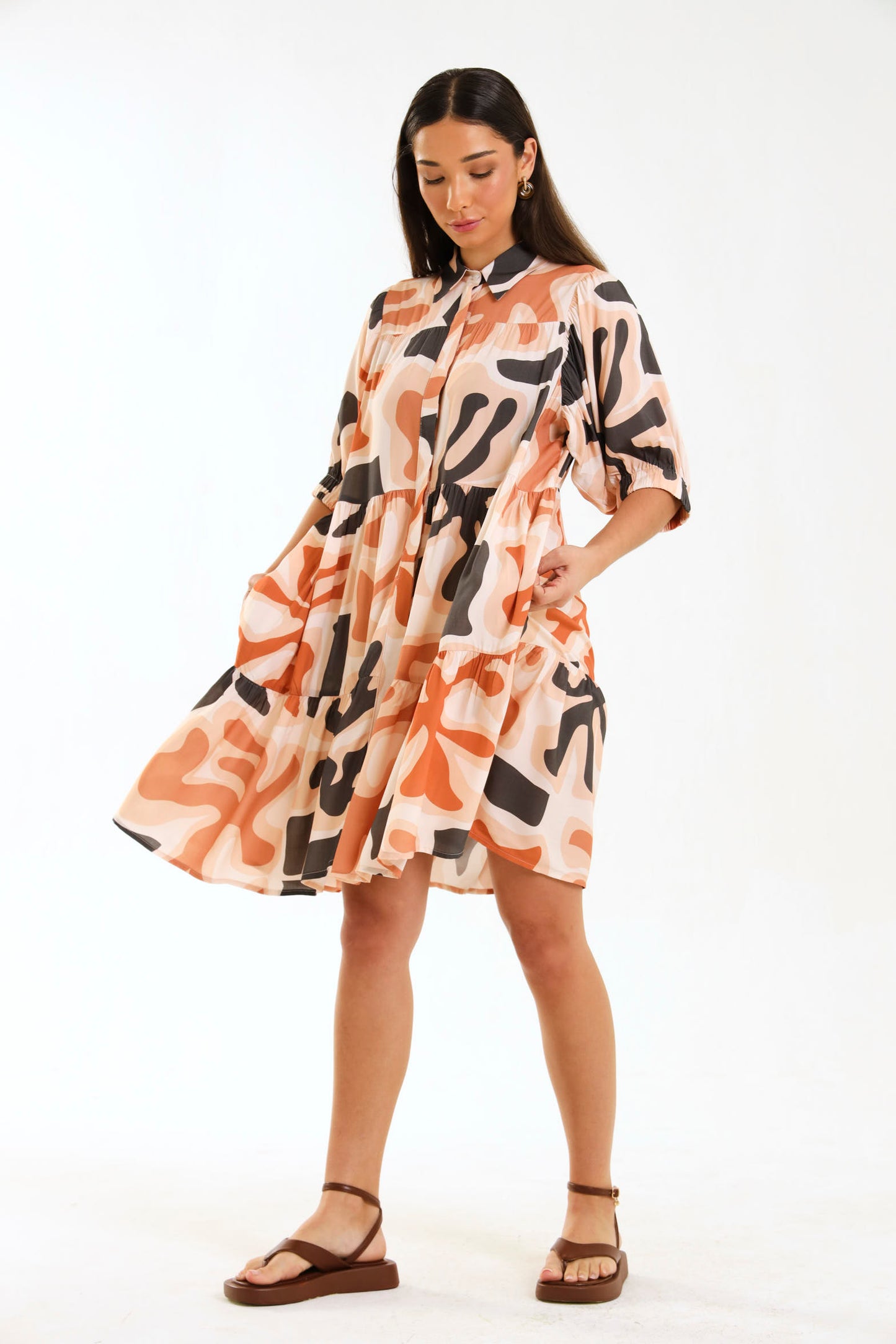 RUFFLE MIDI DRESS / CORALIS