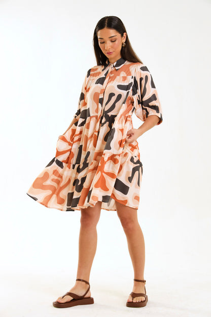 RUFFLE MIDI DRESS / CORALIS