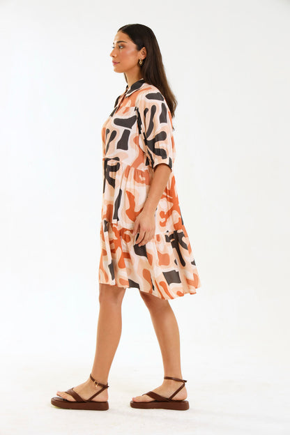 RUFFLE MIDI DRESS / CORALIS