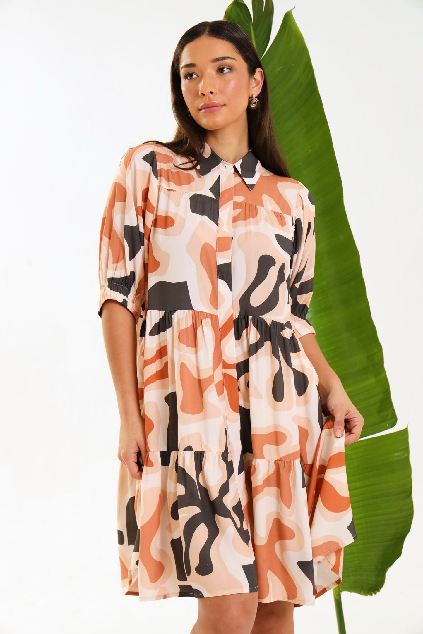 RUFFLE MIDI DRESS / CORALIS