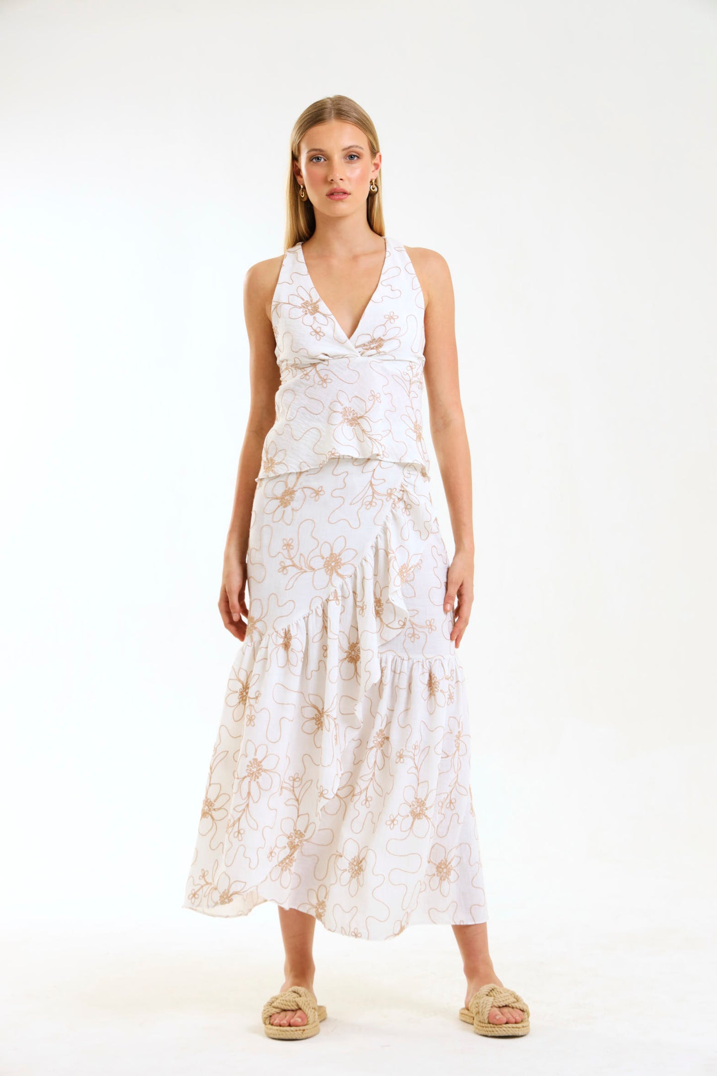 RUFFLE WRAP SKIRT / IVORY BOTANICA