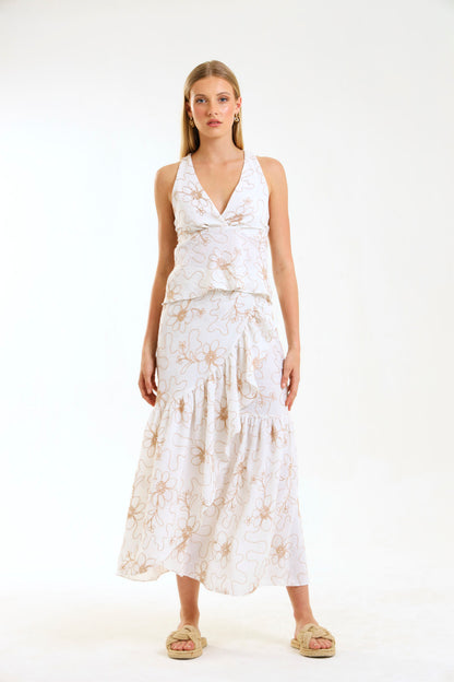 RUFFLE WRAP SKIRT / IVORY BOTANICA