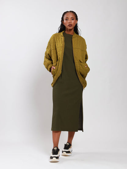 OVERSIZED BOMBER JACKET / CHARTREUSE QUILT
