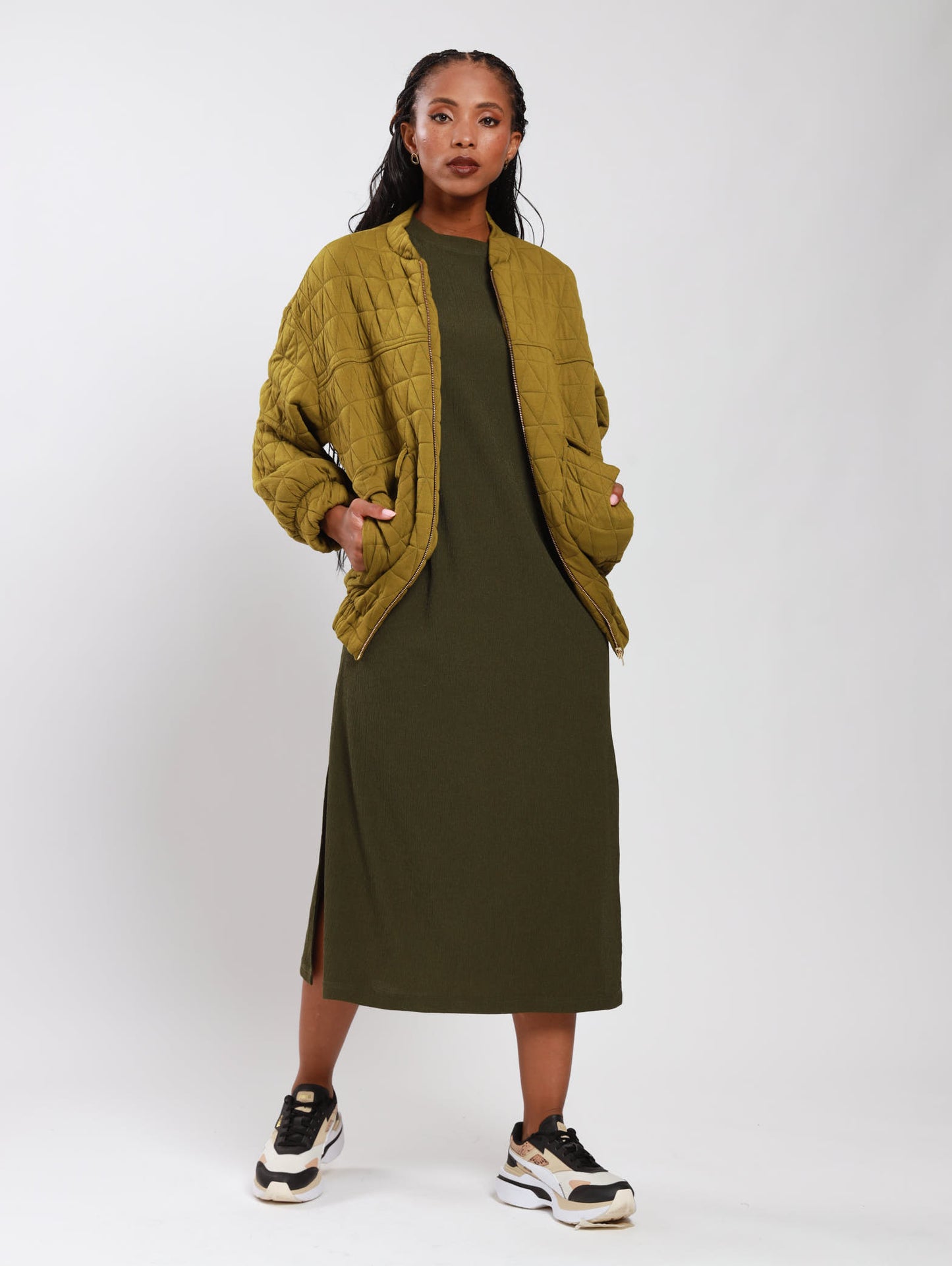 OVERSIZED BOMBER JACKET / CHARTREUSE QUILT