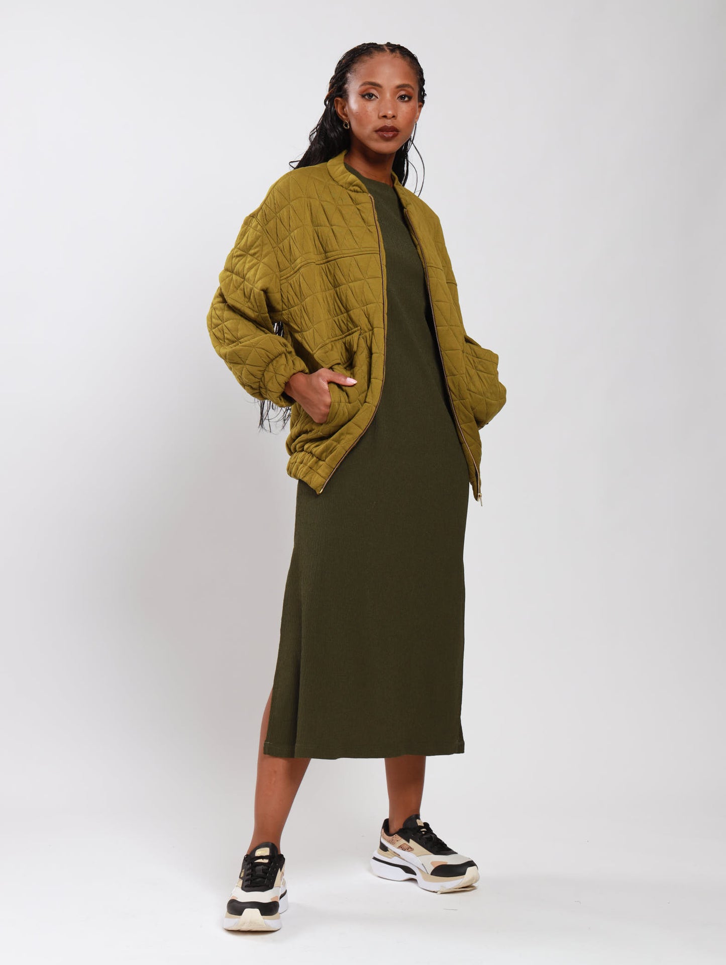 OVERSIZED BOMBER JACKET / CHARTREUSE QUILT