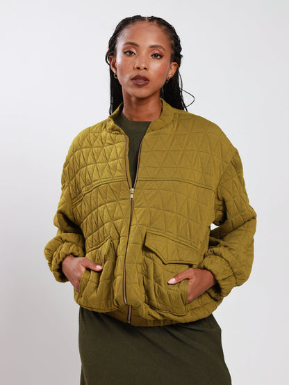 OVERSIZED BOMBER JACKET / CHARTREUSE QUILT