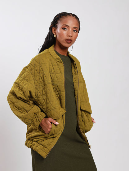 OVERSIZED BOMBER JACKET / CHARTREUSE QUILT