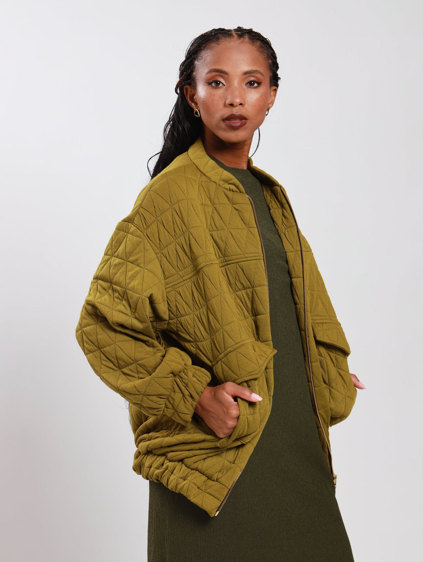 OVERSIZED BOMBER JACKET / CHARTREUSE QUILT