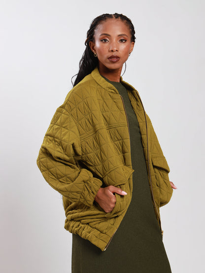 OVERSIZED BOMBER JACKET / CHARTREUSE QUILT