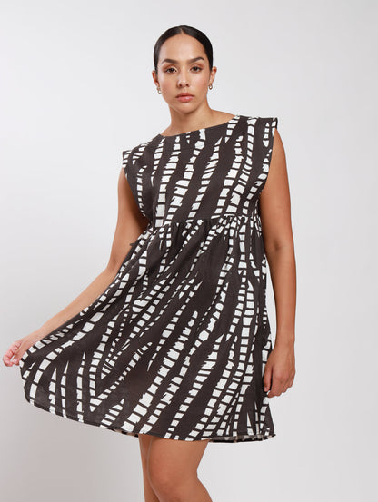 BOXY MIDI DRESS / B&W ABSTRACT