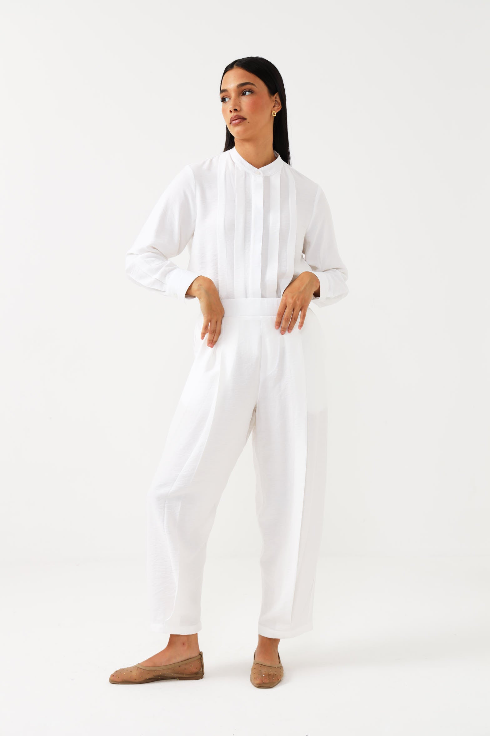 LS PLEATED TOP / CRYPTO WHITE