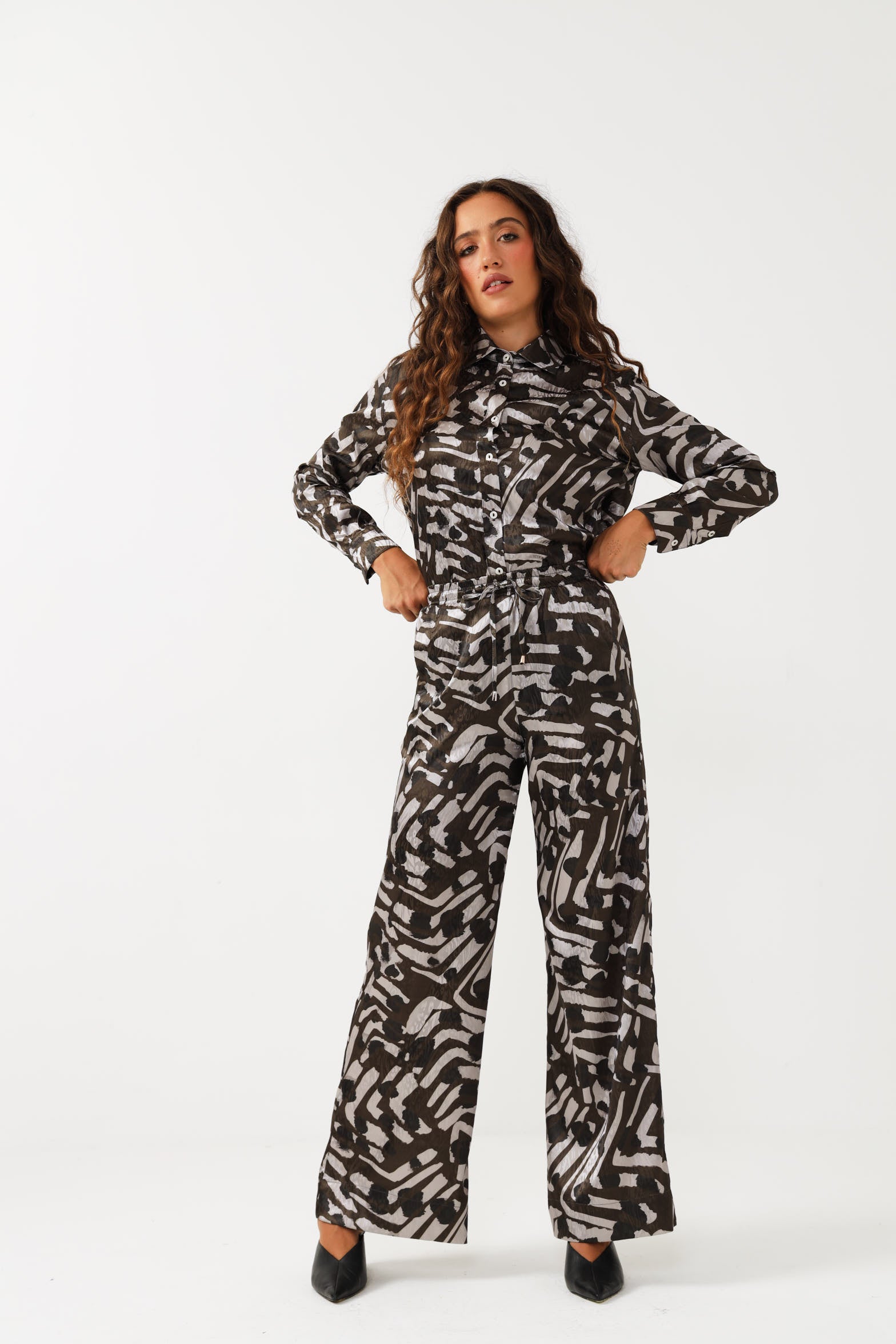 DRAWSTRING PANTS / JACQUARD ABSTRACT LEOPARD