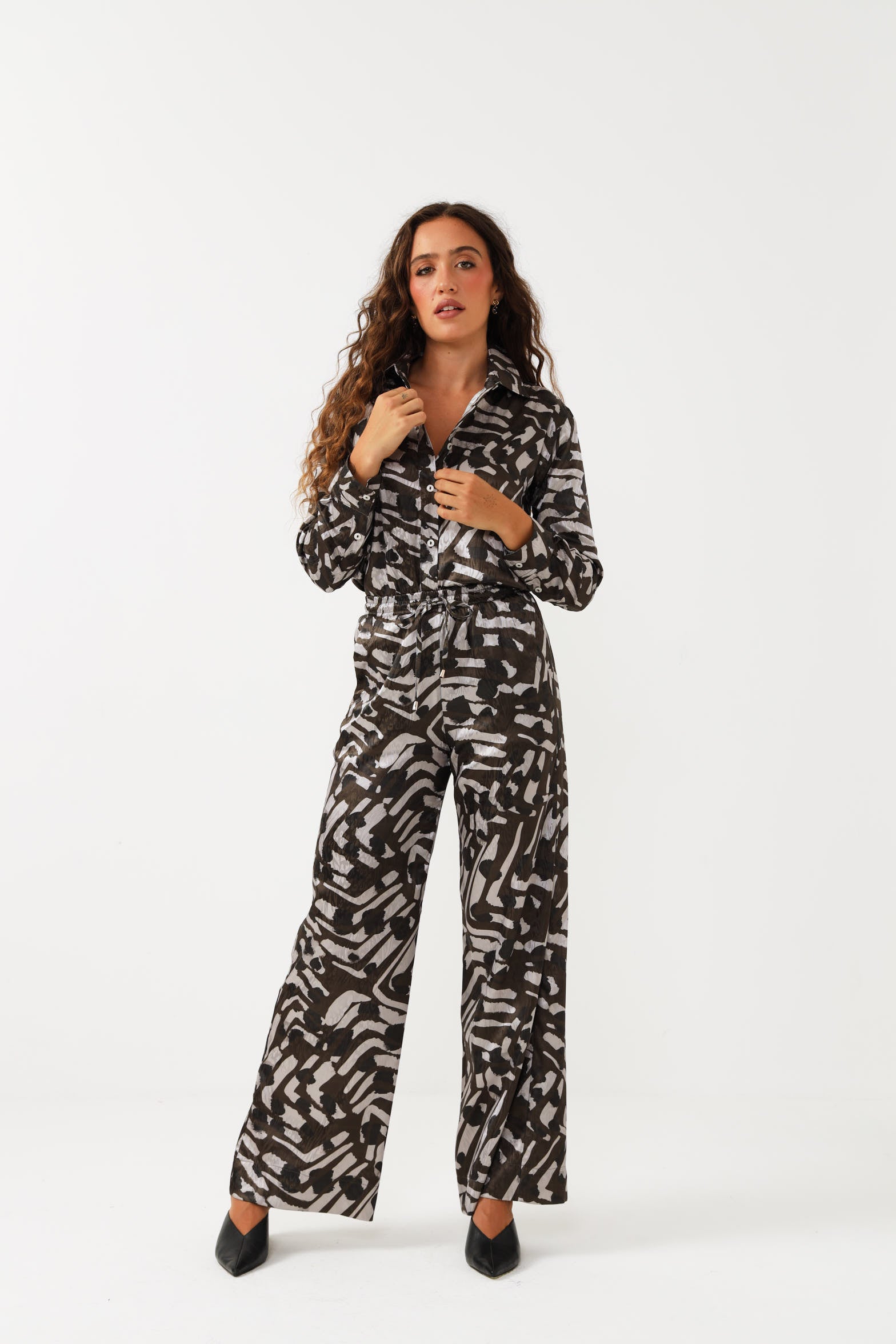 DRAWSTRING PANTS / JACQUARD ABSTRACT LEOPARD