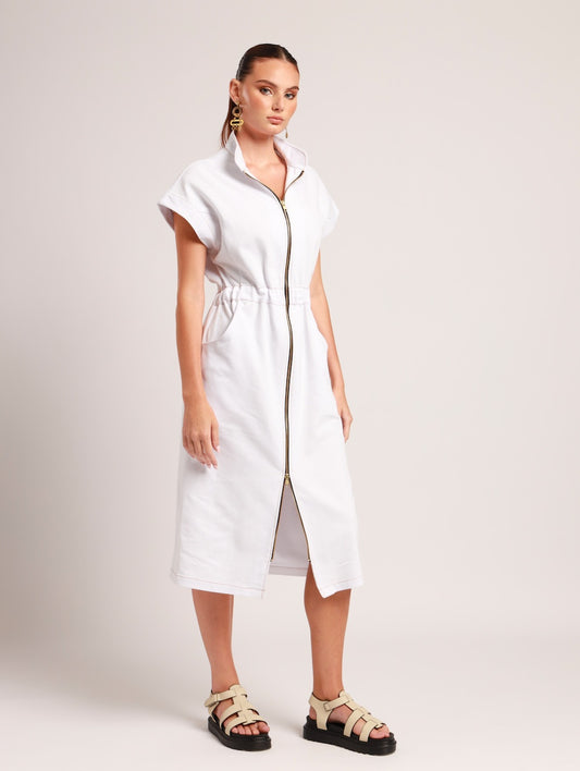 ZIP FRONT MAXI / WHITE DENIM