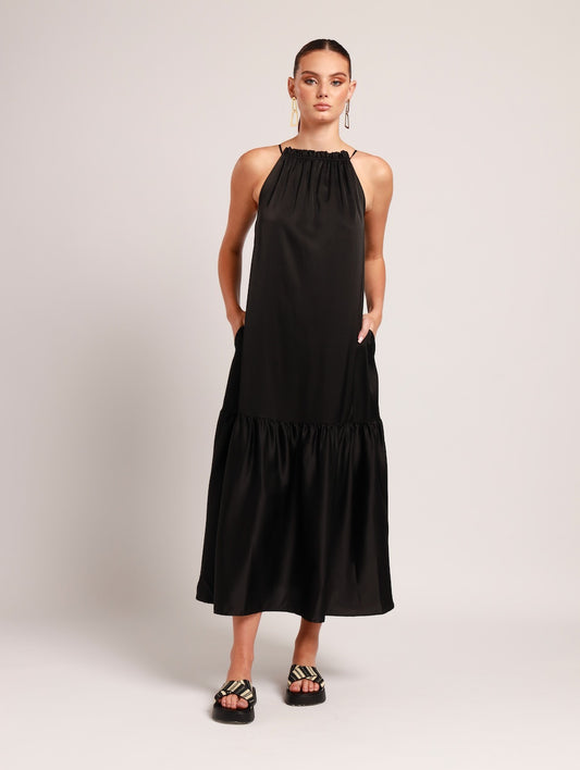 HALTERNECK ROUGED MAXI / BLACK