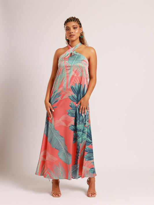 HALTER TIE MAXI / EXOTIC BANANA