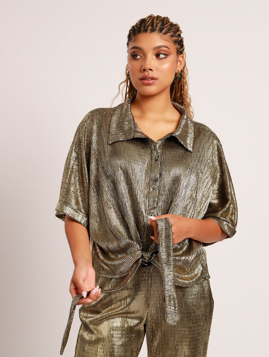 CROPPED BATWING TOP / GOLD STUD FOIL