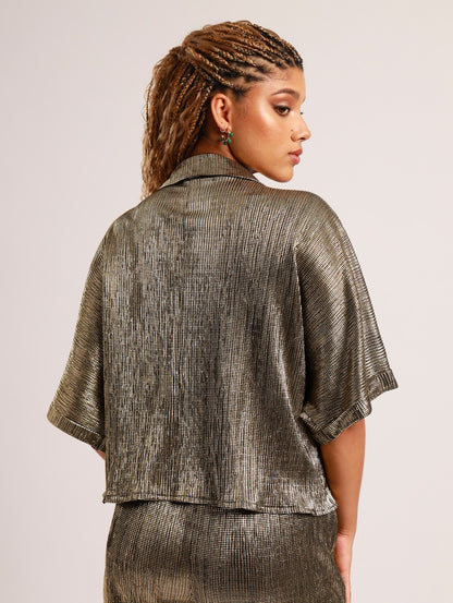 CROPPED BATWING TOP / GOLD STUD FOIL