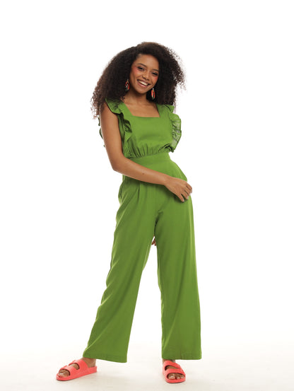 PINAFORE JUMPSUIT / LIME GREEN LINEN