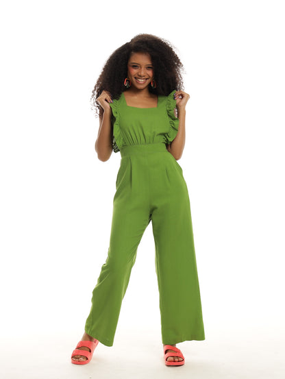 PINAFORE JUMPSUIT / LIME GREEN LINEN