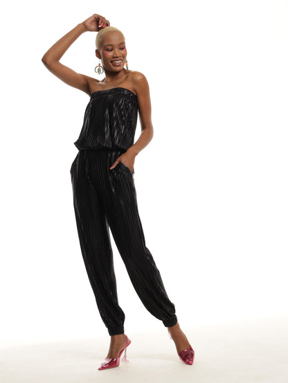 STRAPLESS JUMPSUIT / PLEATED EBONY