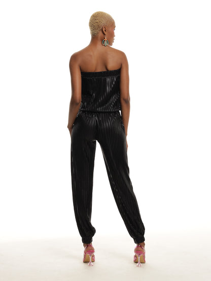 STRAPLESS JUMPSUIT / PLEATED EBONY