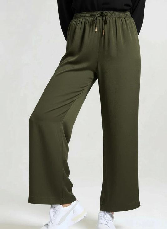 DRAWSTRING PANTS / OLIVE SATIN TWILL
