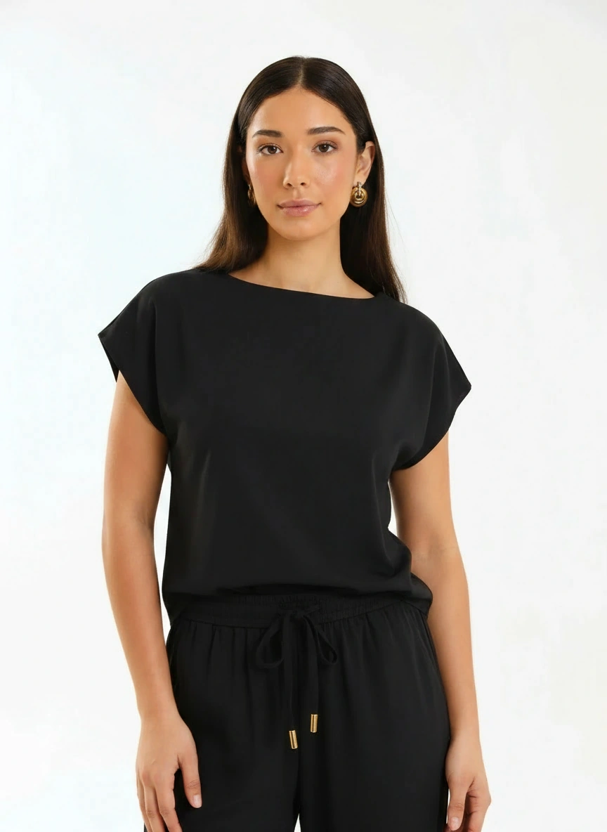 BOX TOP  / EBONY SATIN TWILL