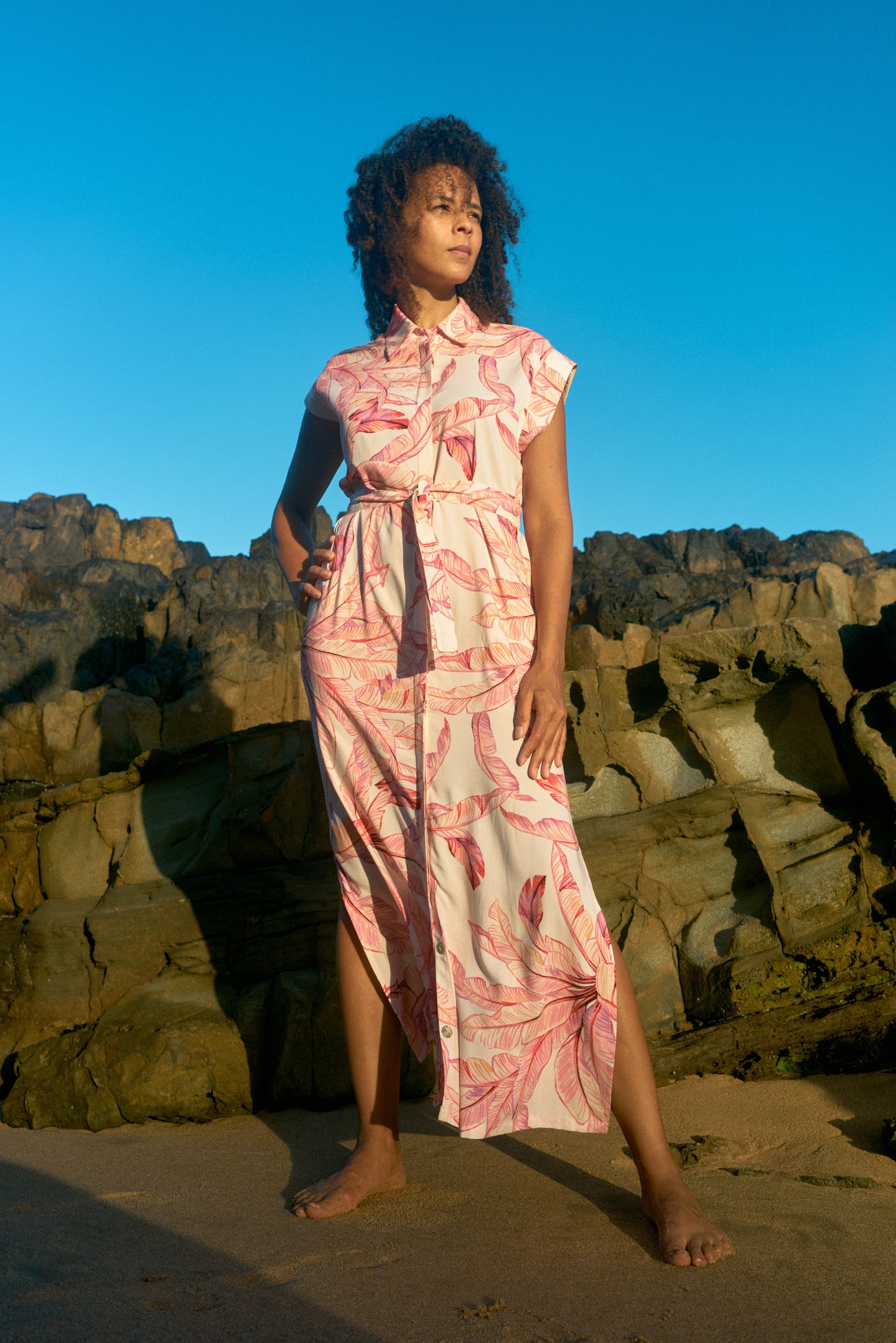 MANDARIN MAXI DRESS / TROPICAL PRINT