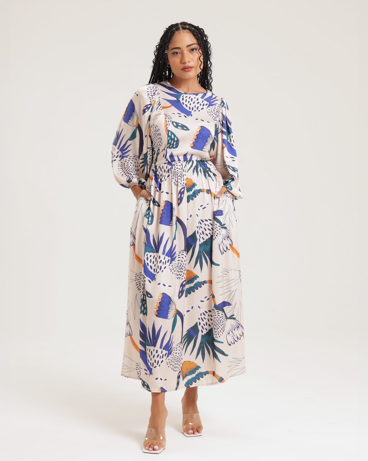 ANGEL SLEEVE MAXI DRESS / ABSTRACT POPPY