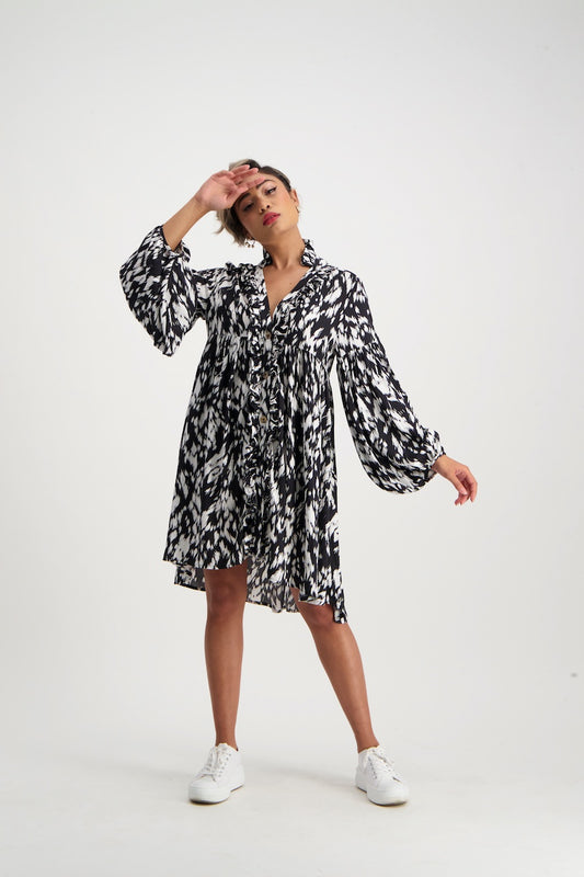 TRAPEZE DRESS / B + W Leopard