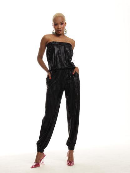 STRAPLESS JUMPSUIT / PLEATED EBONY